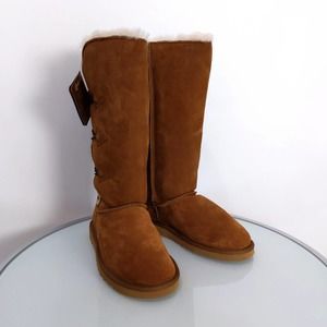 Kemi Womens Brown Chestnut Sheepskin Fur Suede Winter Snow Boots